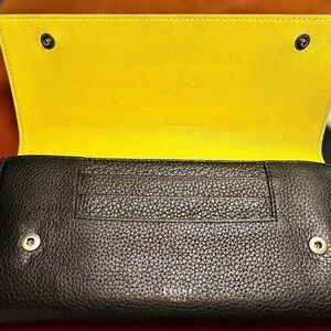 CELINE LONG WALLET GRAINED CALFSKIN BLACK SHW YELLOW INTERIOR